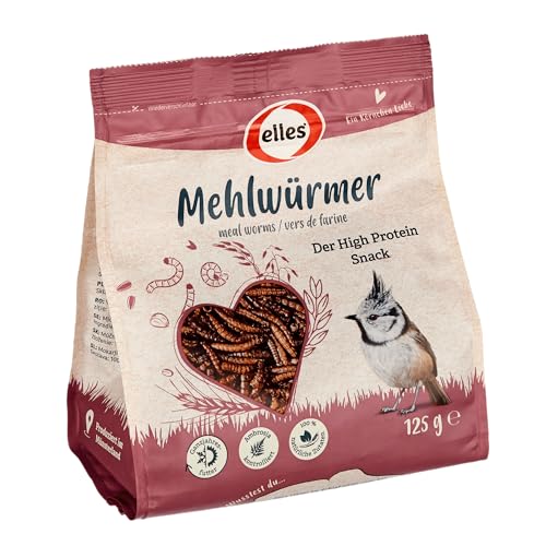 Elles getrocknete Mehlwürmer 5 x 125g I Protein-Delikatesse für Wildvögel | 100% natürlich | Ideal zur Ganzjahresfütterung | Energiereich und schalenfrei von Elles