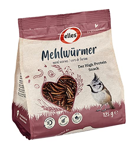 Elles getrocknete Mehlwürmer 125g I Protein-Delikatesse für Wildvögel | 100% natürlich | Ideal zur Ganzjahresfütterung | Energiereich und schalenfrei von Elles