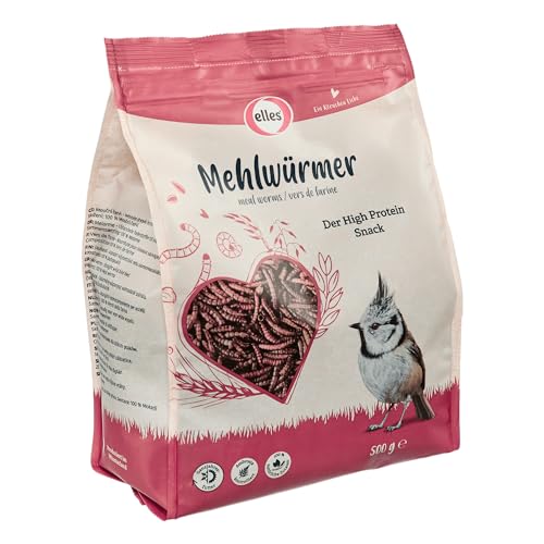 Elles getrocknete Mehlwürmer 500g I Protein-Delikatesse für Wildvögel | 100% natürlich | Ideal zur Ganzjahresfütterung | Energiereich und schalenfrei von Elles