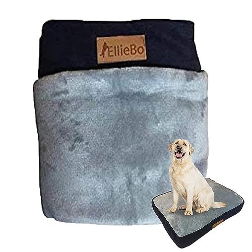 Ellie-Bo Ersatz Hundebett Abdeckung in Cordstoff mit Kunstpelz Topping, 87 x 57 cm, groß, blau/grau von Ellie-Bo