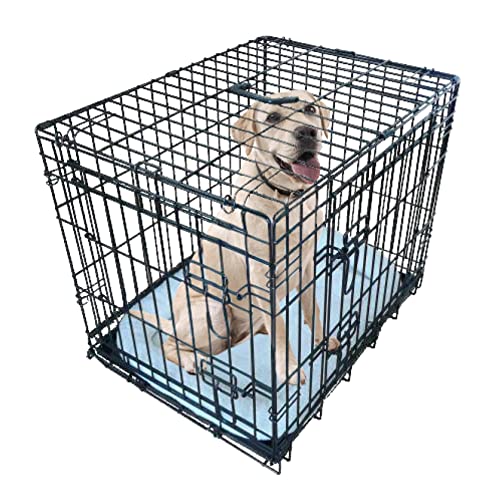 Ellie-Bo Deluxe-Hundekäfig, hochwertig, auch für Welpen, mit 2 Türen, zusammenklappbar, mit Hundedecke aus künstlichen Schaffell, mittelgroß, 76 cm, schwarz von Ellie-Bo