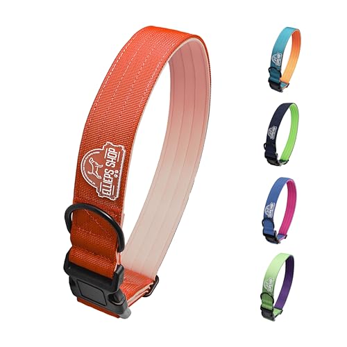 Ellieps Shop Strapazierfähiges Hundehalsband, 2,5 cm / 3,8 cm breit, Premium-Nylon-Halsband mit weicher Neopren-Polsterung, verstellbar, für kleine, mittelgroße und große Rassen (Rot/Beige, L (48,3–66 von Ellieps Shop