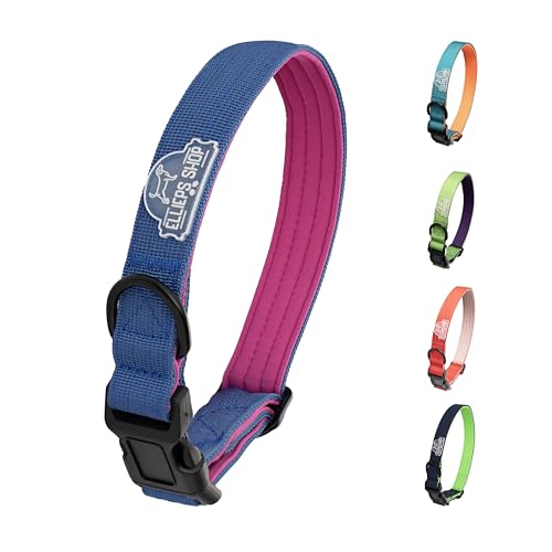 Ellieps Shop Strapazierfähiges Hundehalsband, 2,5 cm breit, Premium-Nylon-Halsband mit weicher Neopren-Polsterung, verstellbar, für kleine, mittelgroße und große Rassen, Saphirblau/Rubinrosa, Größe M von Ellieps Shop