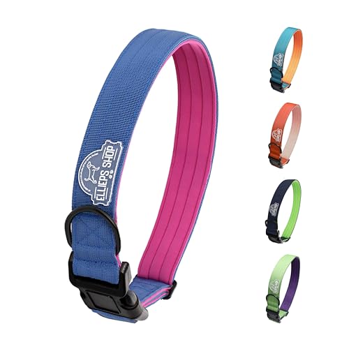 Ellieps Shop Strapazierfähiges Hundehalsband, 2,5 cm breit, Premium-Nylon-Halsband mit weicher Neopren-Polsterung, verstellbar, für kleine, mittelgroße und große Rassen (Saphirblau/Rubinrosa, Größe L von Ellieps Shop