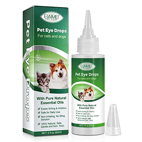 Ellisalano Pet Eye Drops für Katzen und Hunde zur Entfernung von Tränenflecken zur Linderung von Augenjucken Sanfte Reinigungstropfen (60ML) von Ellisalano