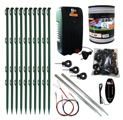 Ellofence Weidezaun Set Weidezaungerät, 10 grünen Pfählen, 200m Weidezaunband und Tester von Ellofence