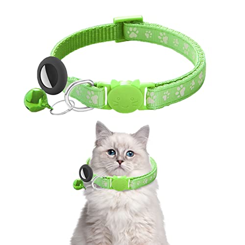 Airtag Katzenhalsband,Kätzchenhalsband Reflektierende mit Sicherheits Verschluss und Glocke, Reflektierendes Halsband mit wasserdichter Airtag-Halterung,Verstellbar 22-35cm Halsband Katze,grün von Ellxen