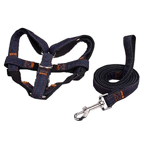 Elonglin Hundegeschirr und Leine, Set mit Halsband und Leine, Starkes Denim-Weste, für Training und Spaziergänge von Elonglin