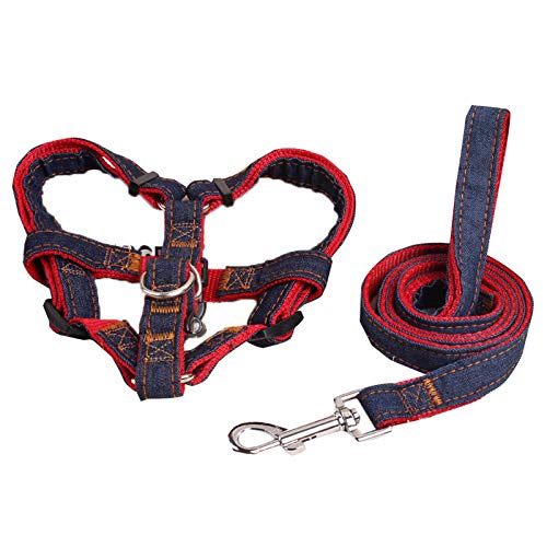 Elonglin Hundegeschirr und Leine, Set mit Halsband und Leine, Starkes Denim-Weste, für Training und Spaziergänge von Elonglin