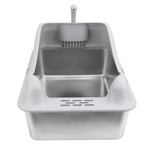 Edelstahl Katzenklo, 23,62 x 15,75 x 11,81 Zoll Großes, geschlossenes Geruchskontrollgerät Katzentoilette aus Edelstahl mit Schaufel von Elprico