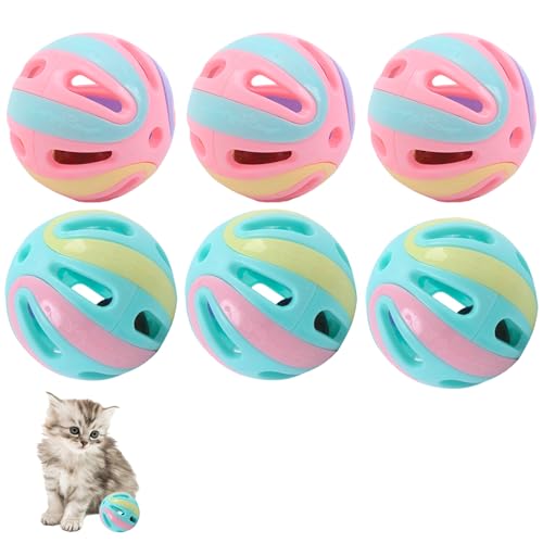 Embhlitfe 6 x 8 cm Katzenspielzeugbälle mit Glocke, Kunststoff-Ball, Katzenspielzeug, Jingle Bell Katzenspielzeug, interaktives Katzenspielzeug, große Katzenbälle für Innen, Kätzchen, Katzen von Embhlitfe