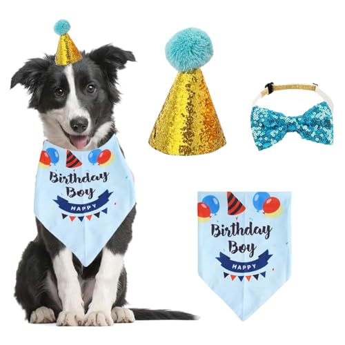 Embhlitfe Hunde-Geburtstags-Halstuch, Hunde-Geburtstags-Outfit mit verstellbarem Hut, blaues Banner, Fliege, komplette Haustier-Geburtstagsparty-Dekoration, perfekt für Haustierfeiern und Embhlitfe Hunde-Geburtstags-Halstuch, Hunde-Geburtstags-Outfit mit verstellbarem Hut, blaues Banner, Fliege, komplette Haustier-Geburtstagsparty-Dekoration, perfekt für Haustierfeiern und von Embhlitfe
