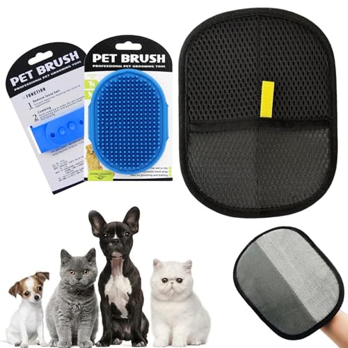 Embhlitfe Tierhaarentferner Handschuh mit Haustier Badebürste,Wiederverwendbare Fell Magnet Handschuh Pet Hair Remover Glove,Katzenhaarentferner Handschuh für Katzen Hunde Waschen Enthaaren (Blau) von Embhlitfe