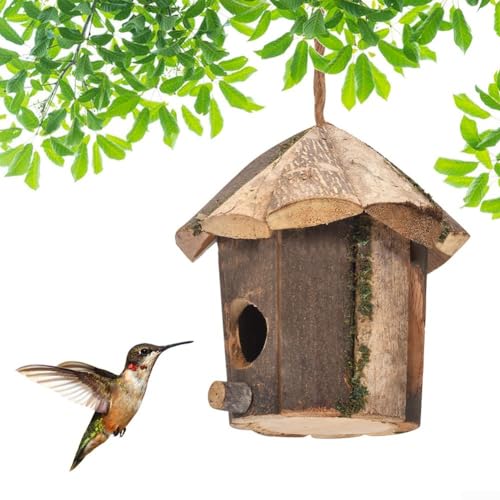 Vogelhaus-Nest aus Holz, natürliche Dekoration, Vogelhütte, Garten, Vogelhaus-Dekoration von Emiif