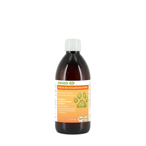 EMIKO® PetCare Bio Einzelfuttermittel 0,5 l Flüssige Futterbeimischung für Hunde und Katzen Auf Basis von hochwertigen Kräutern in Bio-Qualität von Emiko
