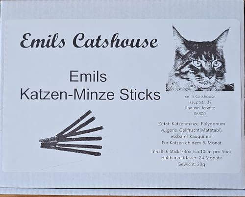 Emils Katzen-Minze Sticks, 6 Stück pro Box, 10 cm Länge, Katzenminze-Kausnack für Katzen ab 6 Monaten, 20g von Emils Catshouse