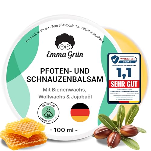 Emma Grün® Pfotenbalsam 100ml für Hunde & Katzen [mit Propolis & Bienenwachs] - Rissige Tiernasen & Pfoten brauchen diesen Pfotenschutz - Natürliche Pfotenpflege - Hundepfoten Balsam Made in Germany von Emma Grün