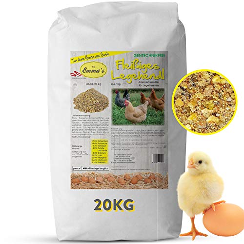 Emmas Hühnerfutter 20kg Fleißiges Legehendl | mehlige Form | Alleinfuttermittel für Legehennen | ohne Gentechnik | hergestellt in Österreich | ausgewogenes Futter für eine artgerechte Ernährung von Emmas