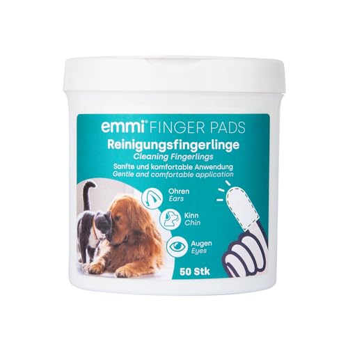Emmi-pet Finger-Pads für Hunde & Katze, Einweg-Reinigungsfingerlinge für Ohren, Kinn & Augen, Reinigungstücher zur Pflege & Hygiene 50Stück von Emmi-pet
