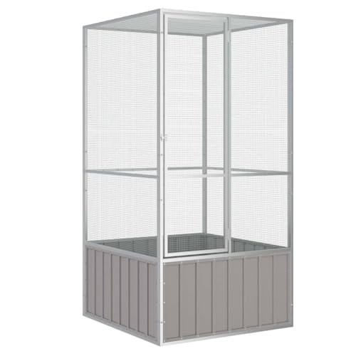 Emmtore Vogelvoliere Innen Außen Aufzuchtkäfig,All-in-One-Vogelkäfig Außenvoliere Käfig Vogelhaus Voliere,Verzinkter Stahl Vogelkäfig,Grau,111 x 107 x 211.5 cm von Emmtore