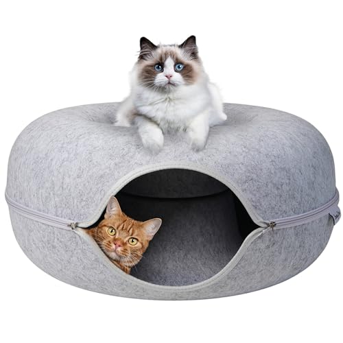 Premium-Katzenhöhle für Katzen, multifunktionales Donut-Tunnelbett für Indoor-Katzen, runde Filz-Katzenhöhle mit Premium-Reißverschluss, abnehmbares Haustierbett für Katzen bis zu 11,3 kg (61 x 61 x Premium-Katzenhöhle für Katzen, multifunktionales Donut-Tunnelbett für Indoor-Katzen, runde Filz-Katzenhöhle mit Premium-Reißverschluss, abnehmbares Haustierbett für Katzen bis zu 11,3 kg (61 x 61 x von Emory Lane