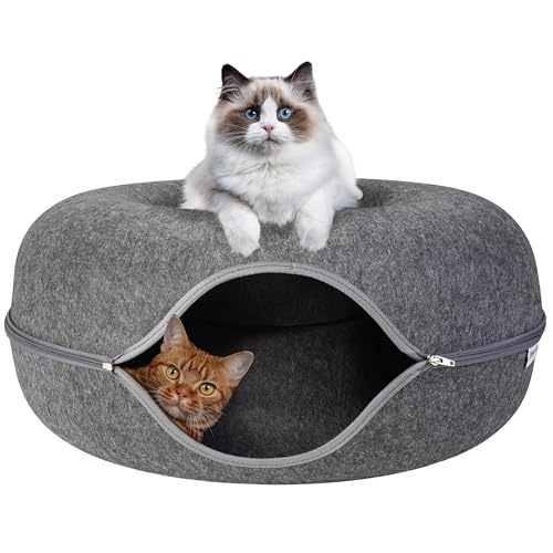 Premium Katzenhöhle für Katzen, multifunktionales Donut-Tunnelbett für Indoor-Katzen, runde Filz-Katzenhöhle mit Premium-Reißverschluss, abnehmbares Haustierbett für Katzen bis zu 11,3 kg (61 x 61 x Premium Katzenhöhle für Katzen, multifunktionales Donut-Tunnelbett für Indoor-Katzen, runde Filz-Katzenhöhle mit Premium-Reißverschluss, abnehmbares Haustierbett für Katzen bis zu 11,3 kg (61 x 61 x von Emory Lane