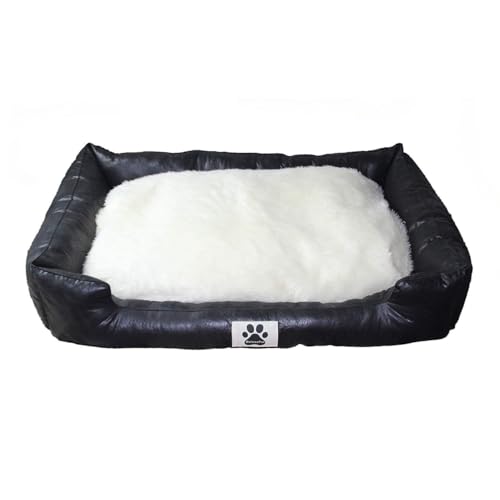 EmsCraft24 Hundebett Hundesofa Kunstleder Schlafplatz Katzenbett 2in1 Wendekissen (Schwarz, 80x60cm) von EmsCraft24
