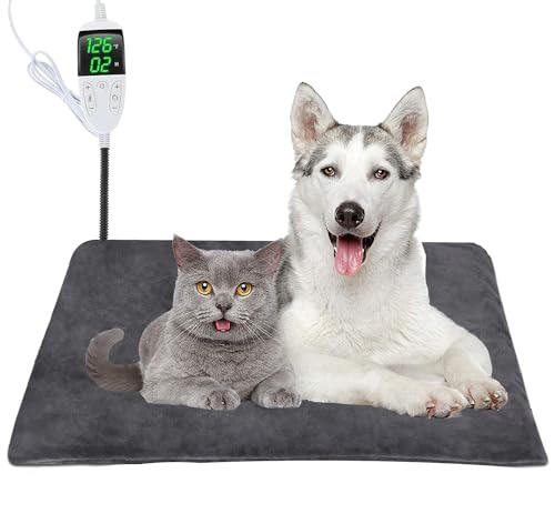 Emwel Haustier-Heizkissen, 45 x 70 cm, Einstellbarer Timer und einstellbare Temperatur, wasserdicht, sicher, beheizte Haustiermatte für Hunde und Katzen von Emwel