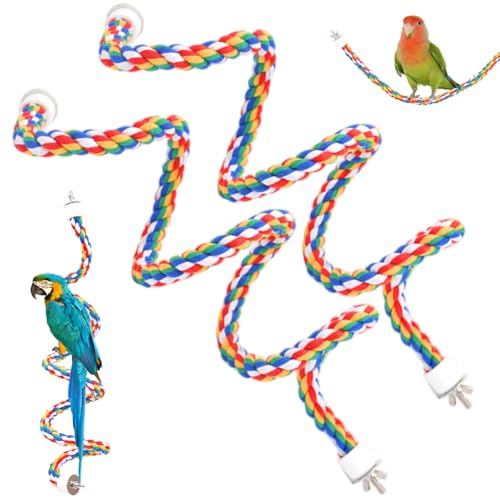 2pcs Bird Seilbarch, 24 Zoll farbenfrohe Seilvogelstange für Käfig mit Saugbecher, lustige Papageienspielzeug zum Klettern des Schleifvogelzubehörs Barch 2pcs Bird Seilbarch, 24 Zoll farbenfrohe Seilvogelstange für Käfig mit Saugbecher, lustige Papageienspielzeug zum Klettern des Schleifvogelzubehörs Barch von Enbebamd