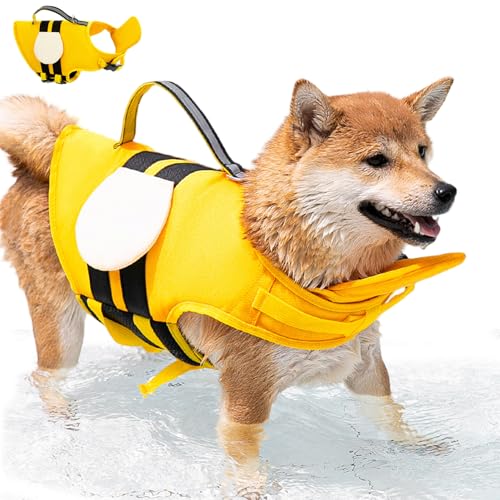 Hundelebensjacke Bee-Design Eva Foamed wasserdicht 400D Hundelebensweste mit D-Ring, Schnellrückschnalle & Handle Reflektierende entzückende Wasserweste für Pool, Teich im Sommer, m von Enbebamd