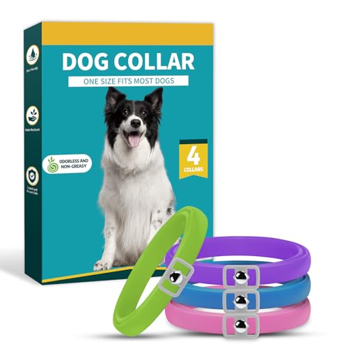 Hundehalsband, wasserabweisend, weiches Gummi, verstellbare Halsbänder für Hunde, für große, mittelgroße und kleine Hunde (Rosa, Blau, Lila, Grün, 62 cm) von Enchvi