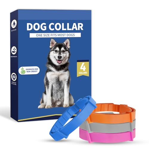 Hundehalsband, wasserabweisend, weiches Gummi, verstellbare Halsbänder für Hunde, für große, mittelgroße und kleine Hunde (Rosa, Blau, Orange, Grau, 62 cm) von Enchvi