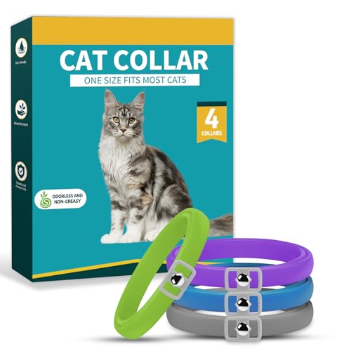 Katzenhalsband, grau, lila, blau, grün, weiches Gummi, wasserabweisend, verstellbare Halsbänder für Katzen – große, mittelgroße und kleine Katzen (38 cm) von Enchvi