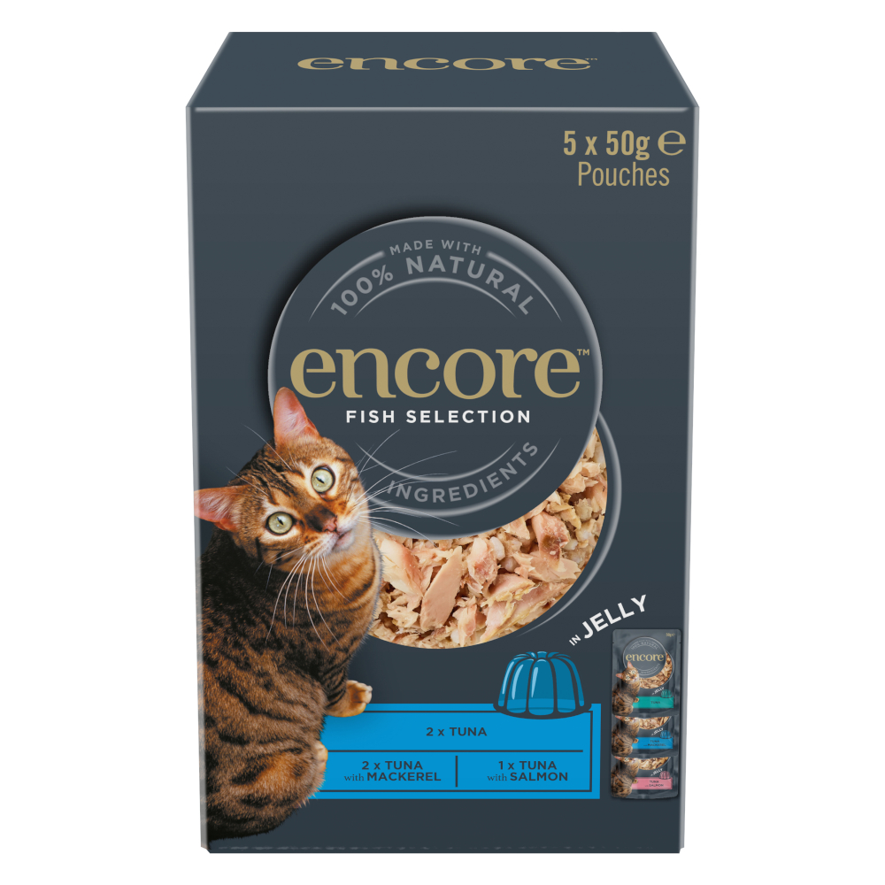 Encore Cat Jelly Pouch Mixpaket 5 x 50 g - Auswahl mit Fisch (3 Sorten) von Encore