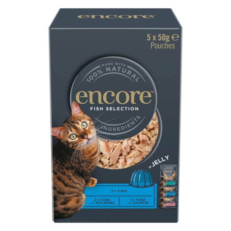 Encore Cat Jelly Pouch Mixpaket 5 x 50 g - Auswahl mit Fisch (3 Sorten) von Encore