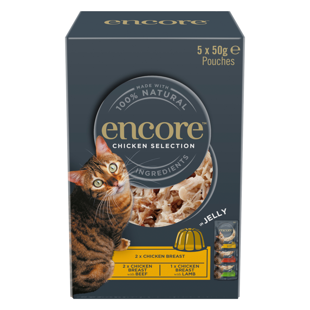 Encore Cat Jelly Pouch Mixpaket 5 x 50 g - Auswahl mit Huhn 1 (3 Sorten) von Encore
