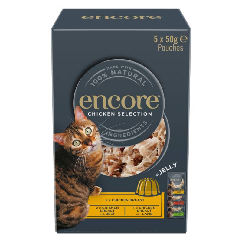 Encore Cat Jelly Pouch Mixpaket 5 x 50 g - Auswahl mit Huhn 1 (3 Sorten) von Encore