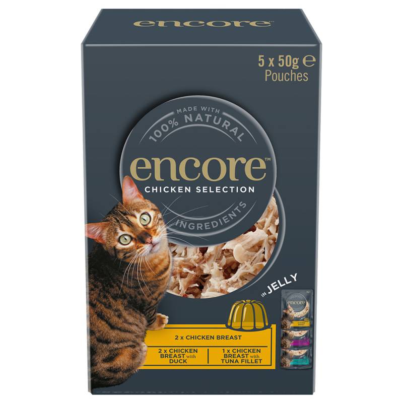 Encore Cat Jelly Pouch Mixpaket 5 x 50 g - Auswahl mit Huhn 2 (3 Sorten) von Encore