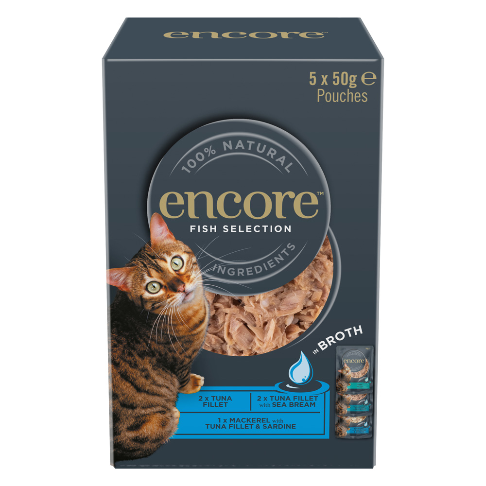 Encore Cat Pouch in Brühe 5 x 50 g - Fisch-Auswahl (3 Sorten) von Encore