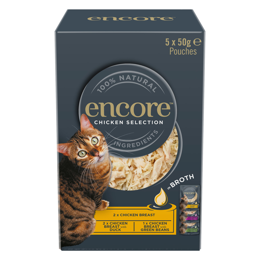 Encore Cat Pouch in Brühe 5 x 50 g - Hühnchen-Auswahl (3 Sorten) von Encore