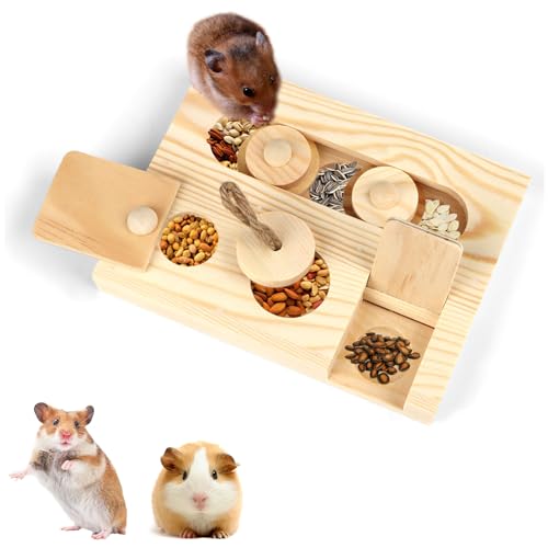 Encuryna 6 in 1 Holzspielzeug zur Futtersuche - Interaktives Leckerli-Spielzeug für Hamster, Meerschweinchen, Häschen, Chinchilla und Rennmäuse von Encuryna