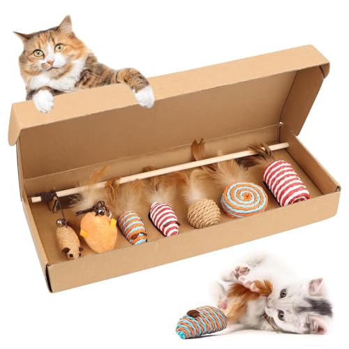 Encuryna Katzenspielzeug Set, Katzenspielzeug Natur 7 Teile Set, 7-teilig mit Bällen, Mäusen, Federn & Holzangel, fördert Koordination von Kitten, Plastikfrei, Nachhaltig – Für Katzen jeden Al Encuryna Katzenspielzeug Set, Katzenspielzeug Natur 7 Teile Set, 7-teilig mit Bällen, Mäusen, Federn & Holzangel, fördert Koordination von Kitten, Plastikfrei, Nachhaltig – Für Katzen jeden Al von Encuryna