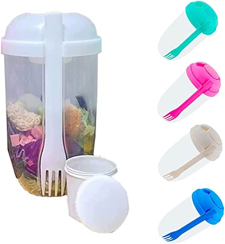 Endxedio 2022 Salad Meal Shaker Cup,Fresh Salad Cup to Go,Salad Shaker Container,Portable Fruit and Vegetable Salad Cups Container, with Fork & Salad Dressing Holder,Salad Containe (White) von Endxedio