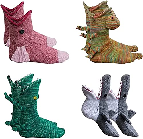 Endxedio Knit Crocodile Socks,Alligator Socks,Warm Soft Funny Knitting Socks,Funky Animal Pattern Whimsical Christmas Knitting Cuff Socks for Women Men (4 Pair) von Endxedio