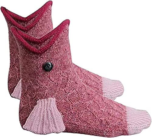 Endxedio Knit Crocodile Socks,Alligator Socks,Warm Soft Funny Knitting Socks,Funky Animal Pattern Whimsical Christmas Knitting Cuff Socks for Women Men (Carp Socks) von Endxedio