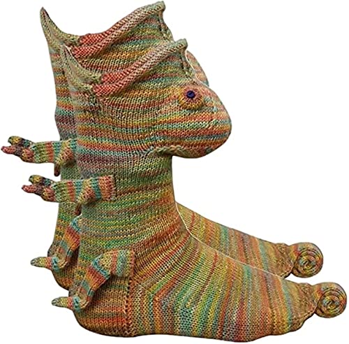 Endxedio Knit Crocodile Socks,Alligator Socks,Warm Soft Funny Knitting Socks,Funky Animal Pattern Whimsical Christmas Knitting Cuff Socks for Women Men (Chameleon Socks) von Endxedio