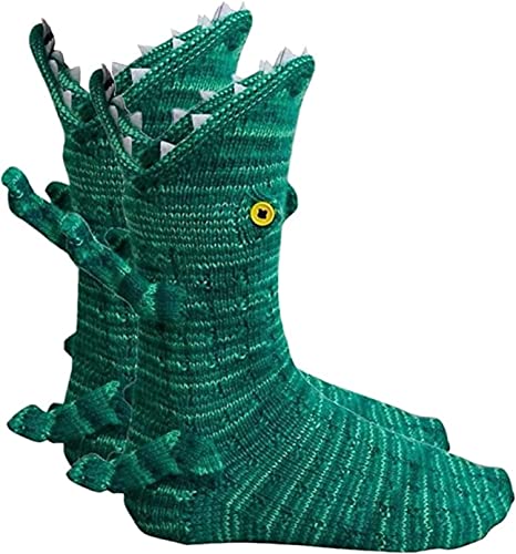Endxedio Knit Crocodile Socks,Alligator Socks,Warm Soft Funny Knitting Socks,Funky Animal Pattern Whimsical Christmas Knitting Cuff Socks for Women Men (Crocodile Socks) von Endxedio