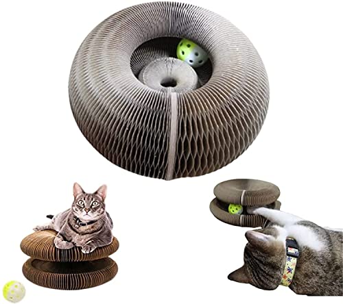 Magic Organ Kratzbrett für Katzen, mit Glockenball, interaktives 2-in-1-Kratzspielzeug, zum Krallenschleifen und Spielen, runde Form und nicht eckiges Orgelpapier-Design von Endxedio