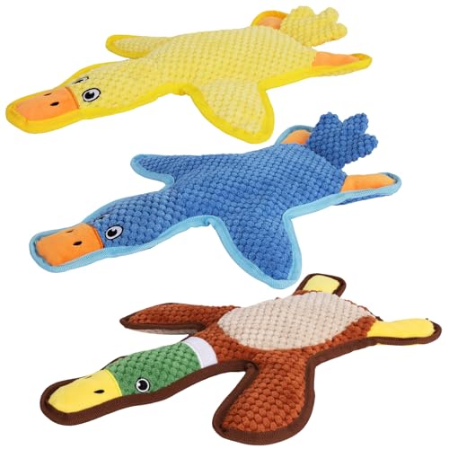 Eneston Hundespielzeug, quietschende Ente, 3 Stück, keine Füllung, Plüsch-Hundespielzeug, Kauspielzeug für Welpen, Zahnen, Kauen interaktiv, um sie für kleine, mittelgroße und große Rassen zu von Eneston