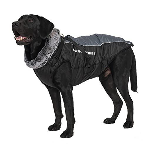 Enetos Hundemantel Wasserdicht Winter mit Geschirr Hundejacke Bauch Schützen Haustier Weste Jacke mit Reißverschluss reflektierender & winddichter Hundejacke für Mittlere Große Hunde 2XL-6XL (3XL) von Enetos